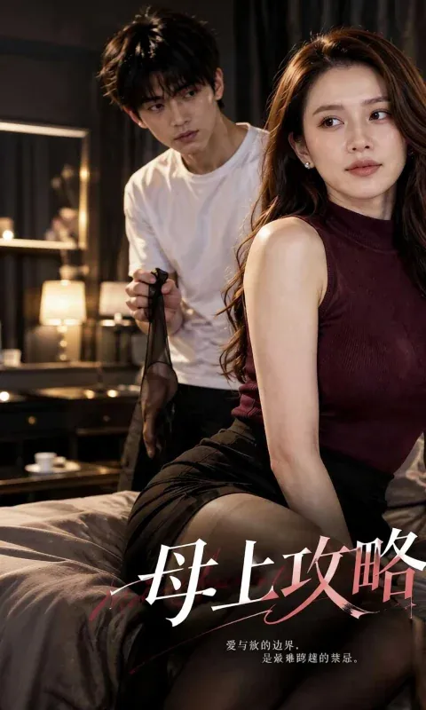 卧室暖光下的都市短剧海报，一男一女共处一室